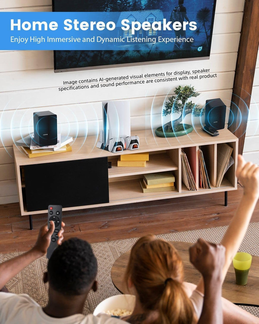 Active Bookshelf Speakers, 80W Powered Vinyl Record Player Speakers with 4 Inch Woofer, Turntable Speakers with Optical/Arc/Rca/Aux/Bt Input, Home Stereo Speakers Wired for TV Desktop PC