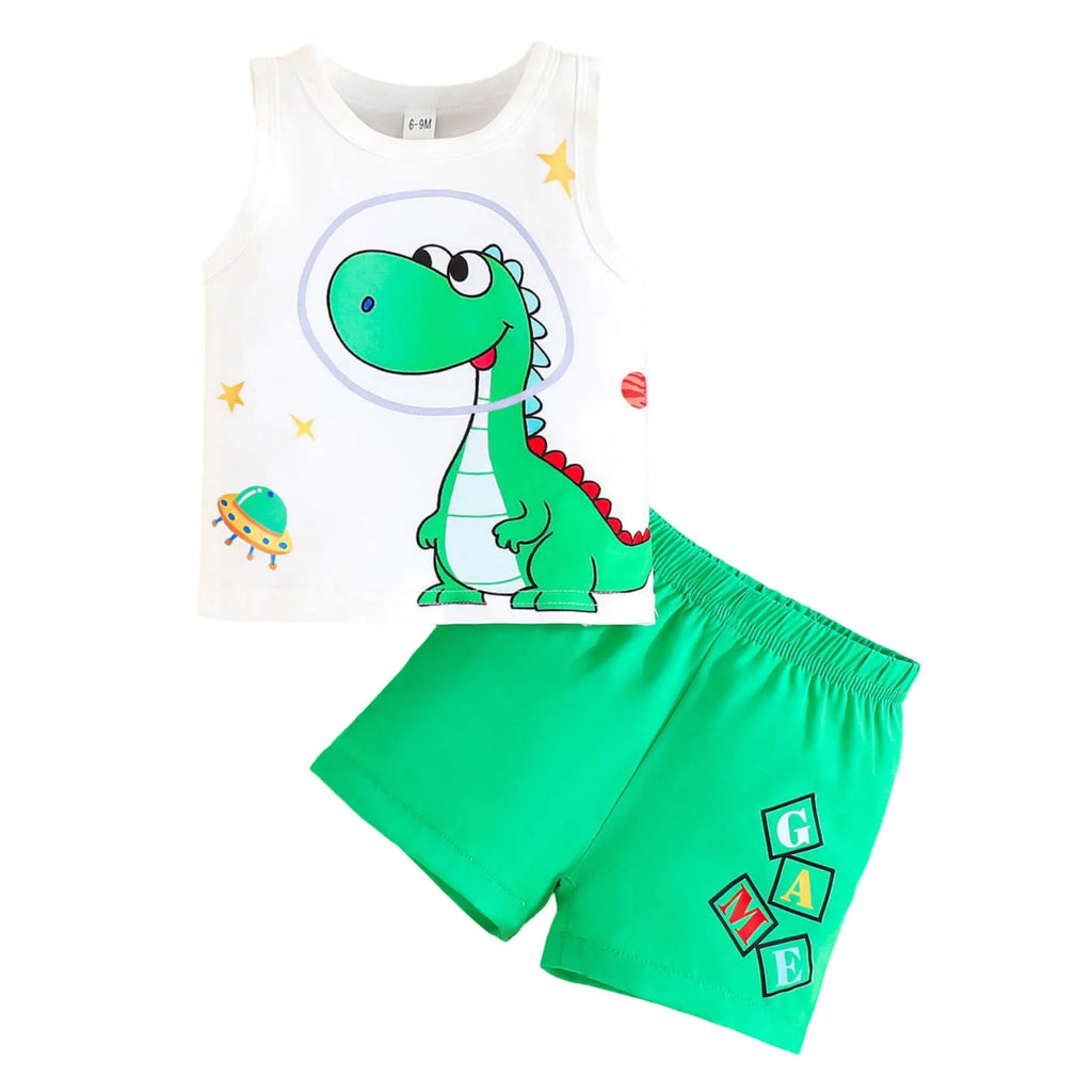 Toddler Boy Summer Shorts Set 2 Piece Short Sleeve Casual Cartoon Prints Tops Holiday Vest T Shirt Short Pants Suit Clothes Set Outfits,Size 9-12 Months