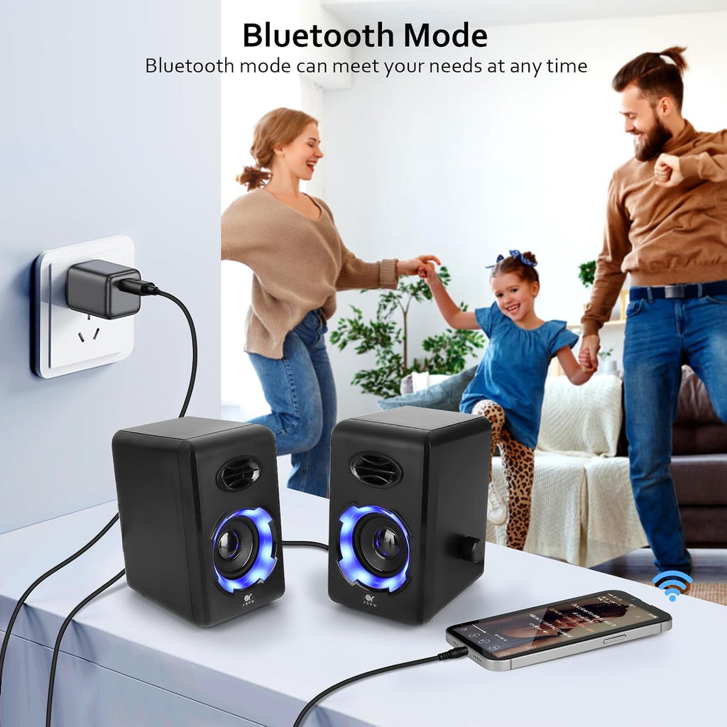 OROW Computer Speakers,Usb Powered Desktop Speakers with 6 Lights Modes,Bluetooth 5.0&3.5Mm AUX Speaker,Rgb Gaming Speakers for Pc/Monitor(Black)