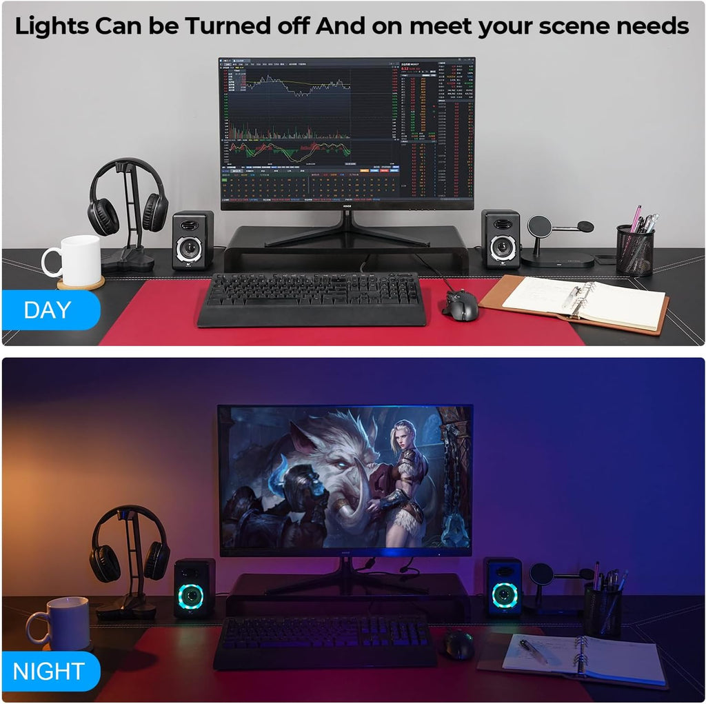 OROW Computer Speakers,Usb Powered Desktop Speakers with 6 Lights Modes,Bluetooth 5.0&3.5Mm AUX Speaker,Rgb Gaming Speakers for Pc/Monitor(Black)