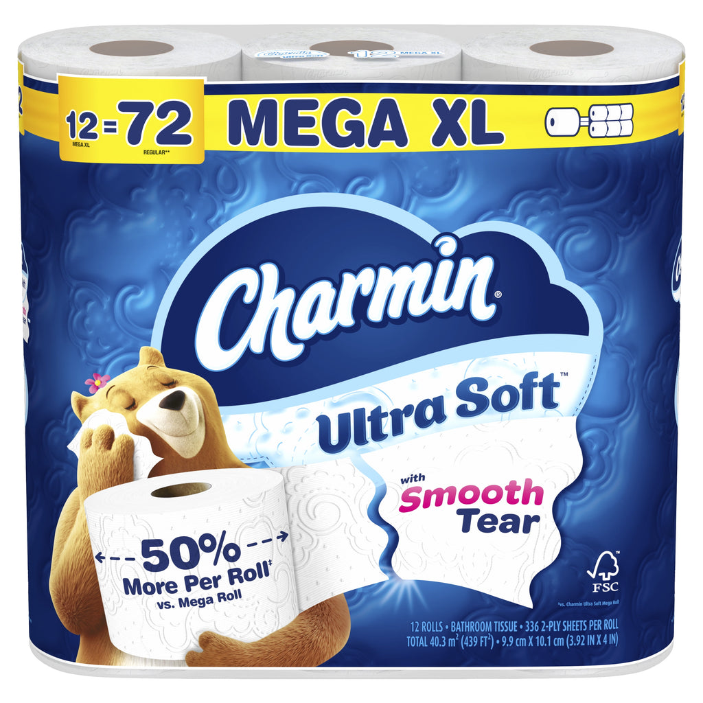 Ultra Soft Toilet Paper 12 Mega XL Rolls, 336 Sheets per Roll