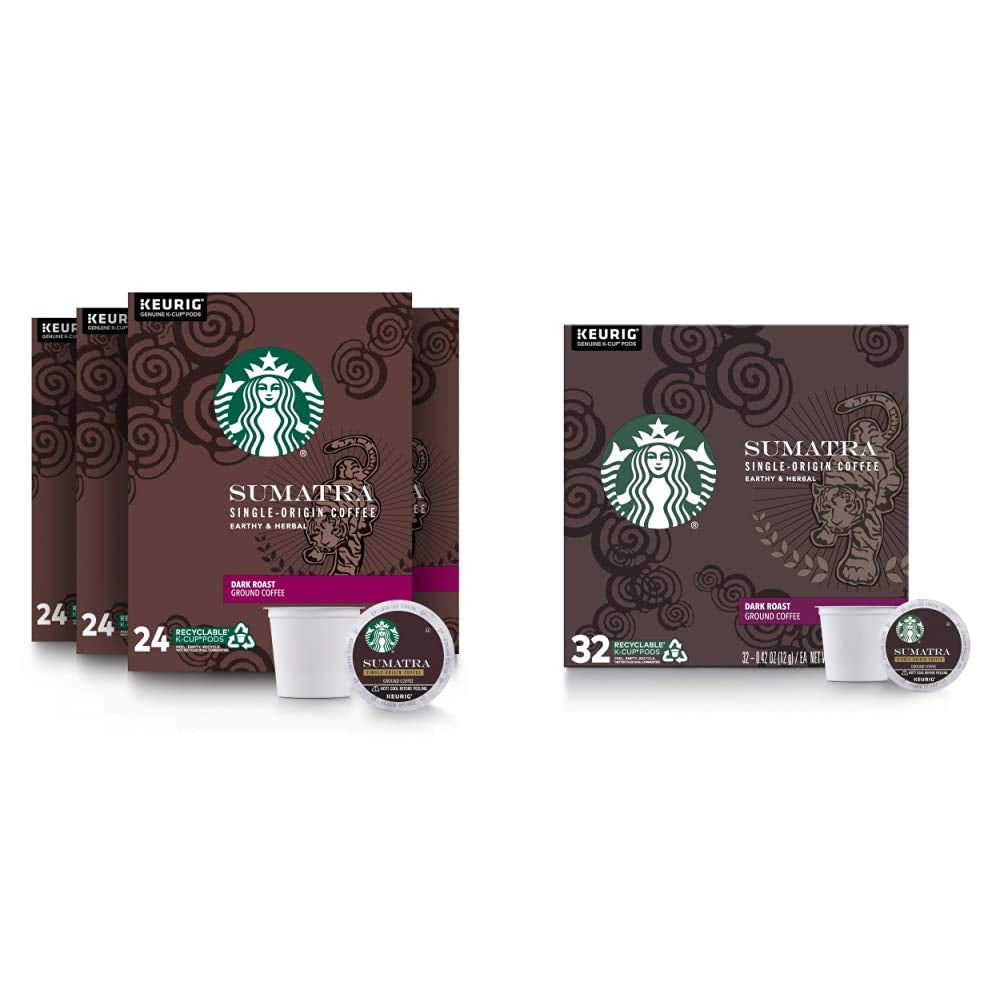 Dark Roast K-Cup Coffee Pods — Sumatra for Keurig Brewers — 4 Boxes (96 Pods Total) & Dark Roast K-Cup Coffee Pods — Sumatra for Keurig Brewers — 1 Box (32 Pods)