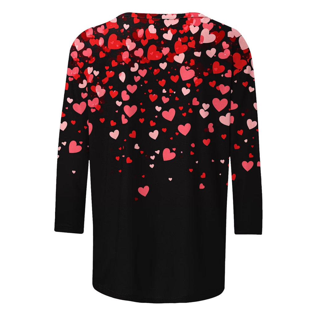 Womens Valentines Day Tops Romantic Three-Quarter Sleeve Shirts Casual round Neck Love Graphic Gift for Wife Tops