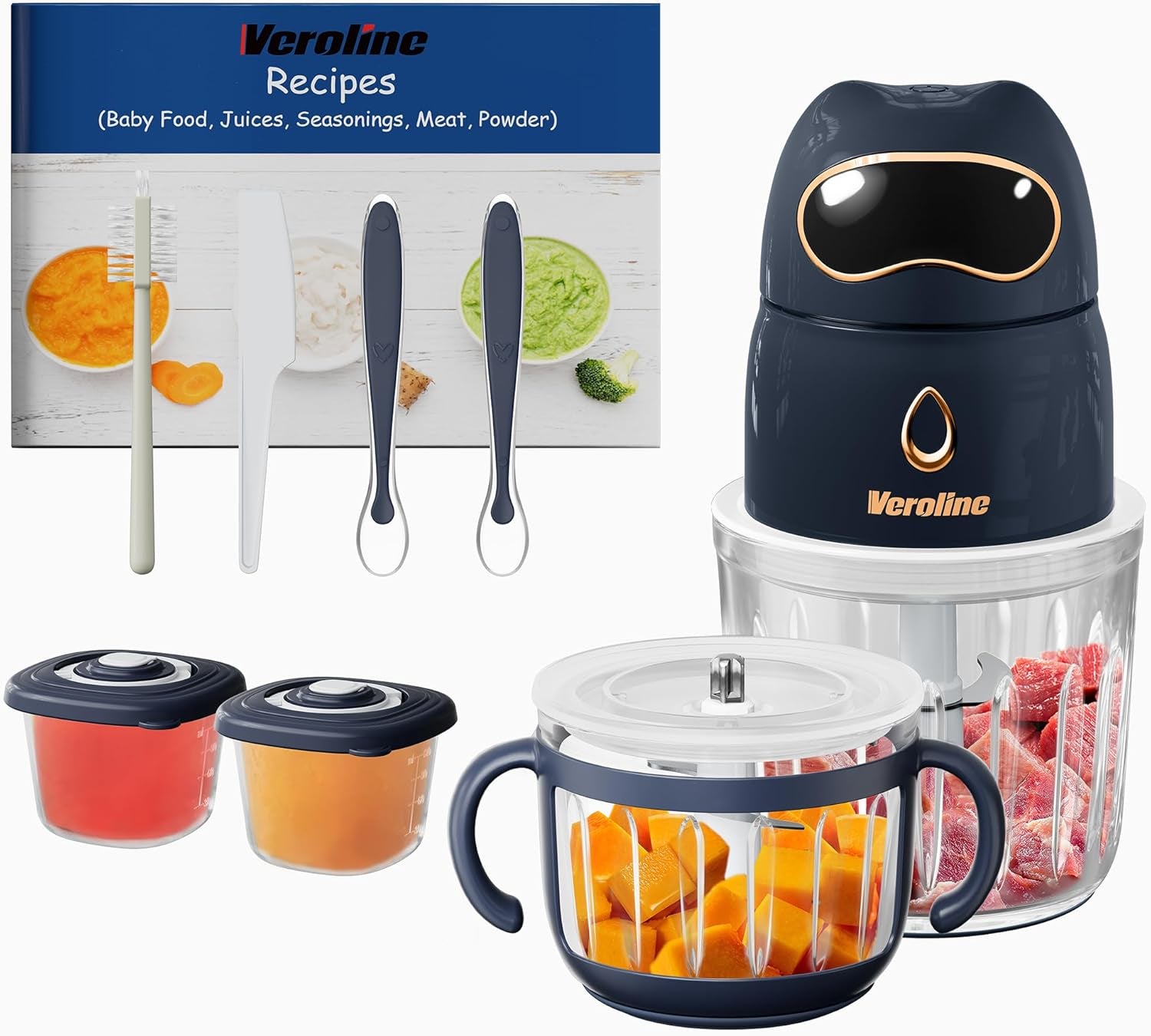 Baby Food Maker, 10-In-1 Baby Food Processor Set with 2 Glass Bowls (600Ml+300Ml), Baby Food Blender for Baby Puree, Fruit, Meat, Vegatable, Baby Food Storage Containers, Baby Essentials