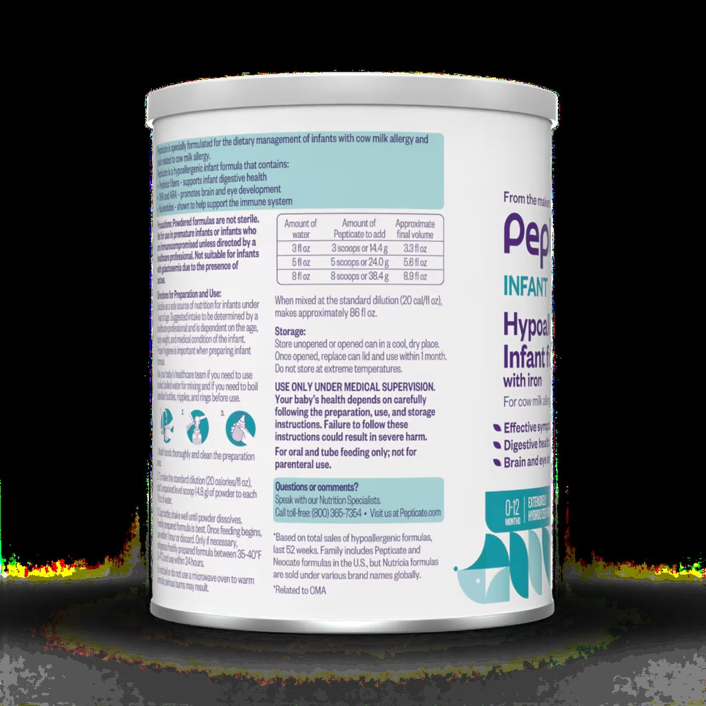 Pepticate Baby Formula, Hypoallergenic Powdered Infant Formula for Cow Milk Allergy, with Omega 3 DHA, ARA, Iron & Prebiotics, 13.2Oz