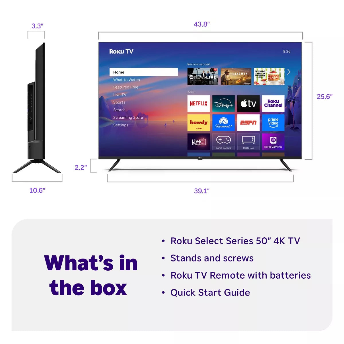 Roku 50" Select Series 4K HDR Smart Roku TV with Roku TV Remote