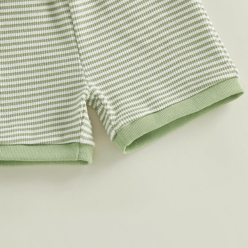 Baby Boy Summer Clothes Mamas Boy Embroidered Waffle Knit Short Sleeve T-Shirt Shorts Set Toddler Striped Outfit