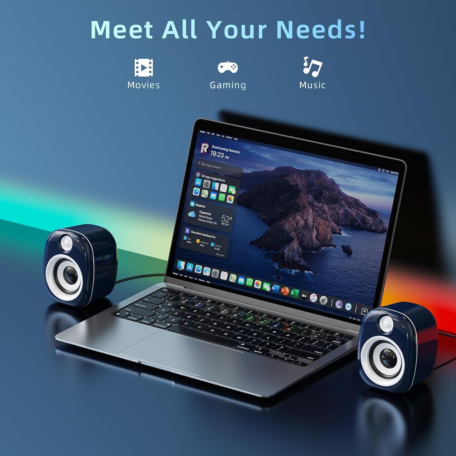 USB Speakers,Computer Speakers for Desktop Pc,Desktop Gaming Speakers,Small Computer Speakers USB Powered 3.5Mm Aux Speaker for Pc,Laptop,Tablet,Monitor,Phone, Blue