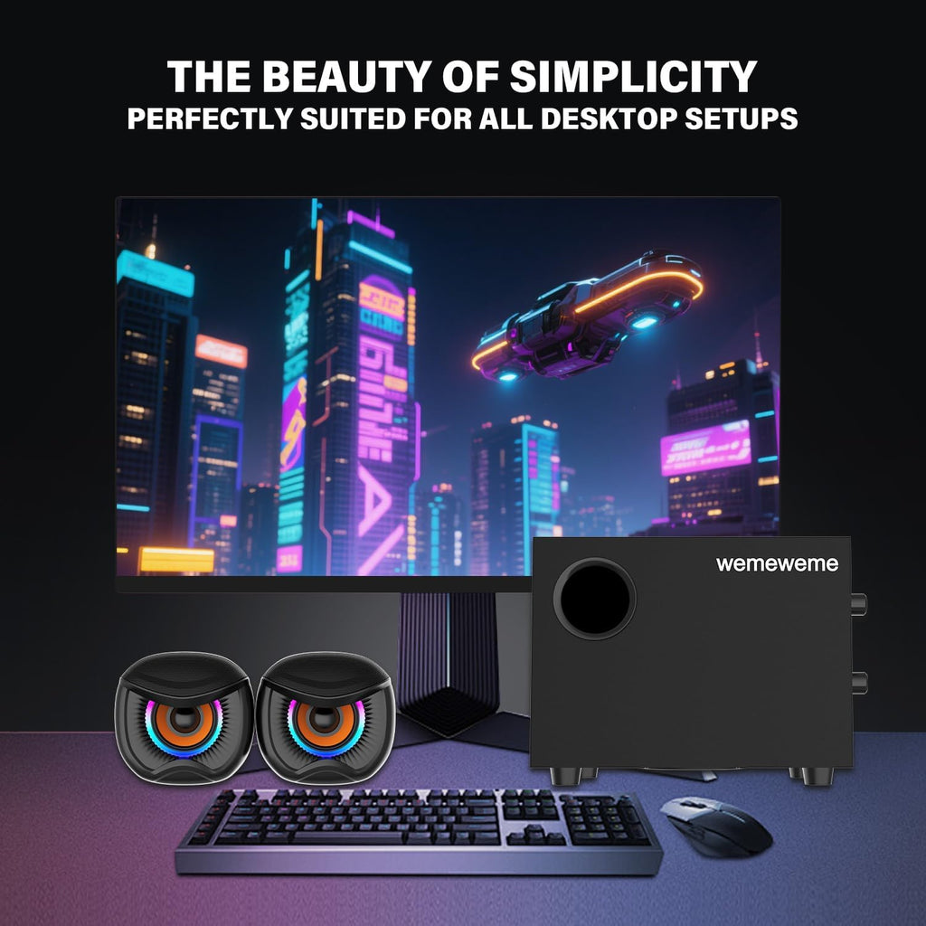 Computer Speakers, PC Speakers with Subwoofer, 2.1 Gaming Speakers for Desktop PC, USB Powered Wired 3.5Mm Aux for Monitor, Laptop, Desk
