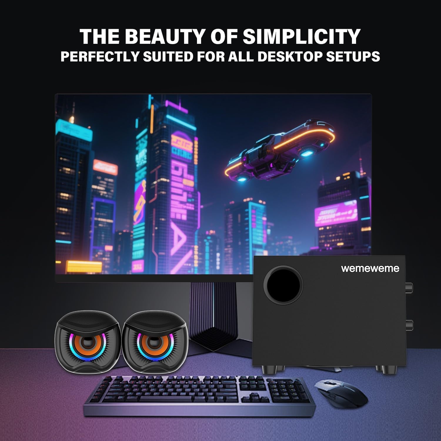 Computer Speakers, PC Speakers with Subwoofer, 2.1 Gaming Speakers for Desktop PC, USB Powered Wired 3.5Mm Aux for Monitor, Laptop, Desk