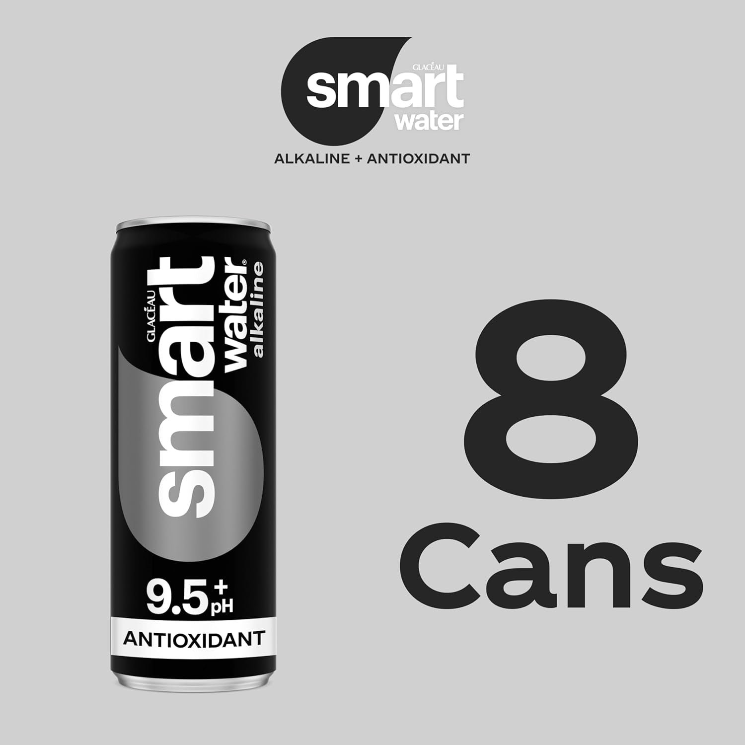 Smartwater Alkaline with Antioxidant Water Cans, 12 Fl Oz, 8 Pack
