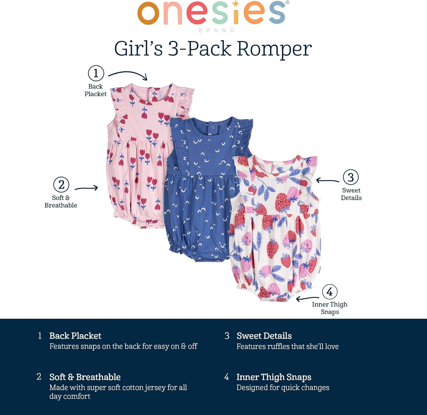 Baby Girls' 3-Pack Romper