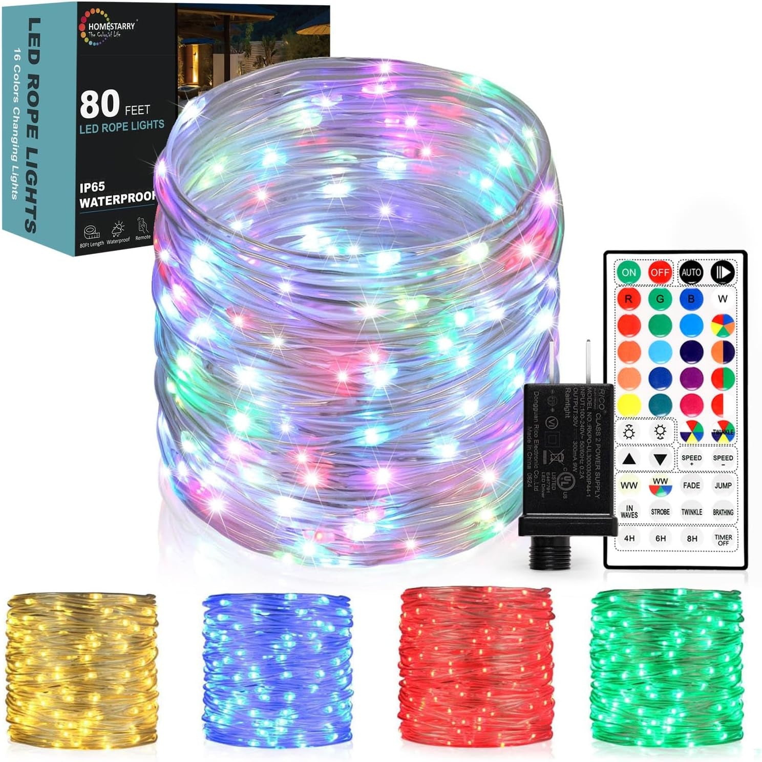 Outdoor String Lights, Rope Lights with Remote, Waterproof String Lights Outdoor Fairy Lights Twinkle Lights for Wedding, Patio, Pool, Christmas
