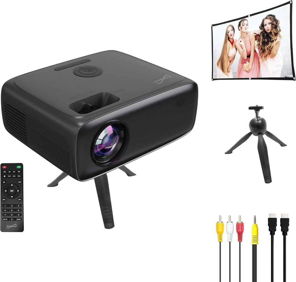 SC-282P KIT Full HD 1080P LED PROJECTOR with Bluetooth 150" Display, 3×HDMI, USB/SD, Keystone, Built-In Speaker, Includes 100" Screen, Tripod, HDMI & AV Cables – Home Theater Bundle