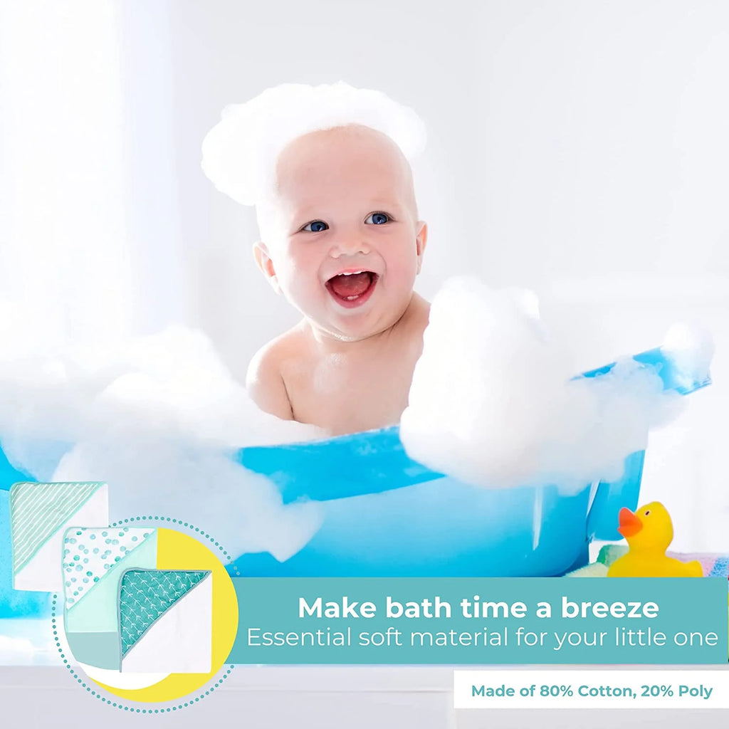 Baby Hooded Towel Set for Newborn Boys and Girls, Soft Terry Bath Set, Pack of 3, Green Dots