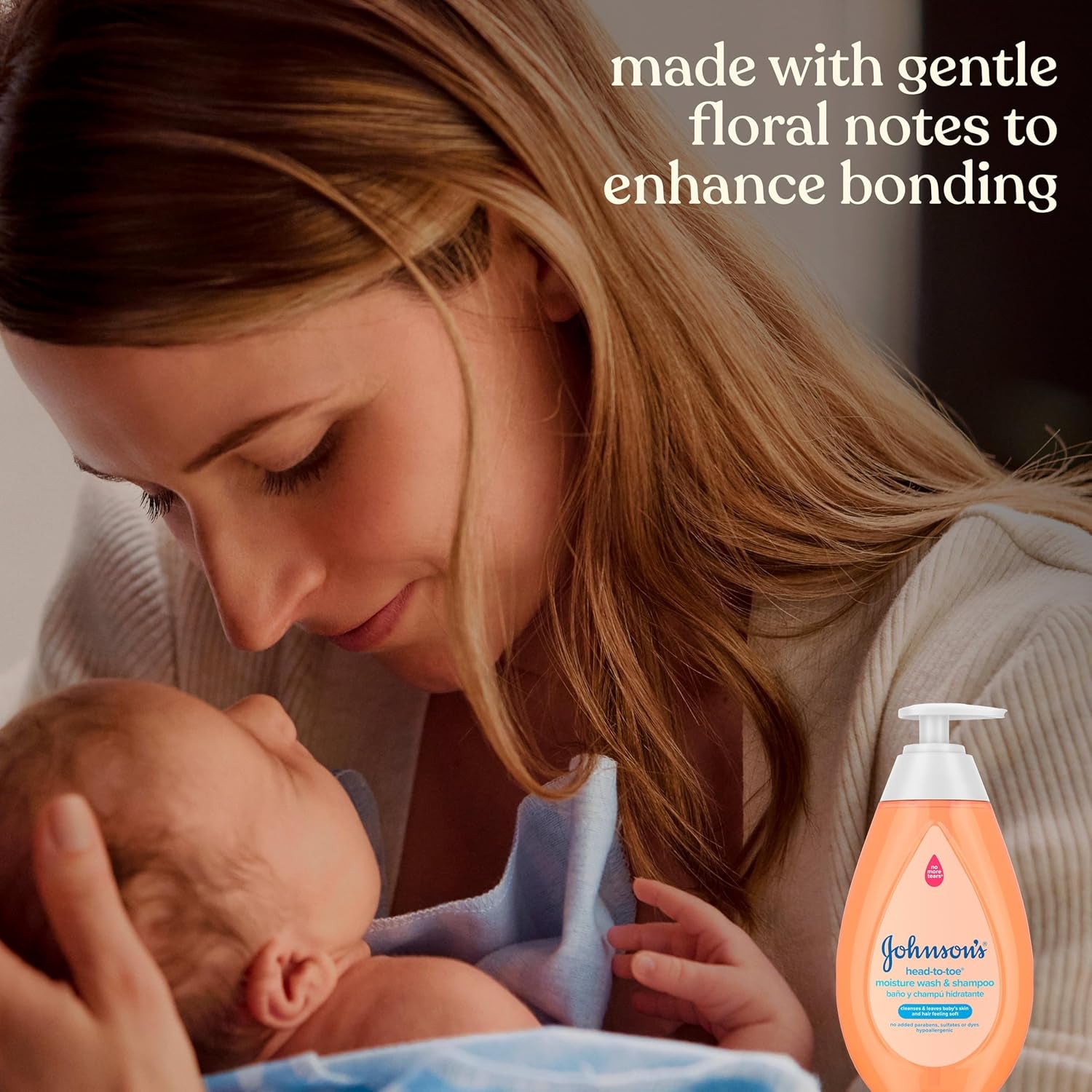 Johnson'S Baby Head-To-Toe Gentle Baby Moisture Tear Free 2 in 1 Baby Wash & Shampoo, Baby Essentials, Hypoallergenic and Ph Balanced, Stress Free Bathing, 13.6 Fl Oz