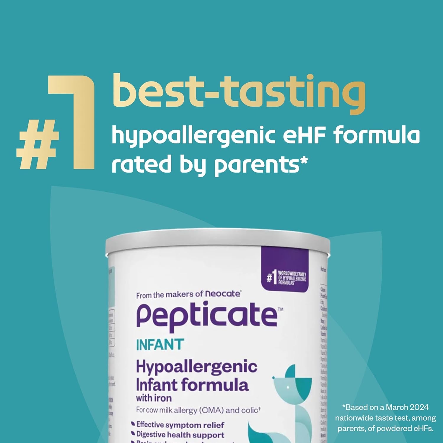 Pepticate Hypoallergenic Infant Formula for Relief of Cow Milk Allergy Symptoms, Nutritionally Complete Baby Milk with DHA, ARA & Prebiotics, Baby Formula Suitable from 0-12 Months, 13.2Oz
