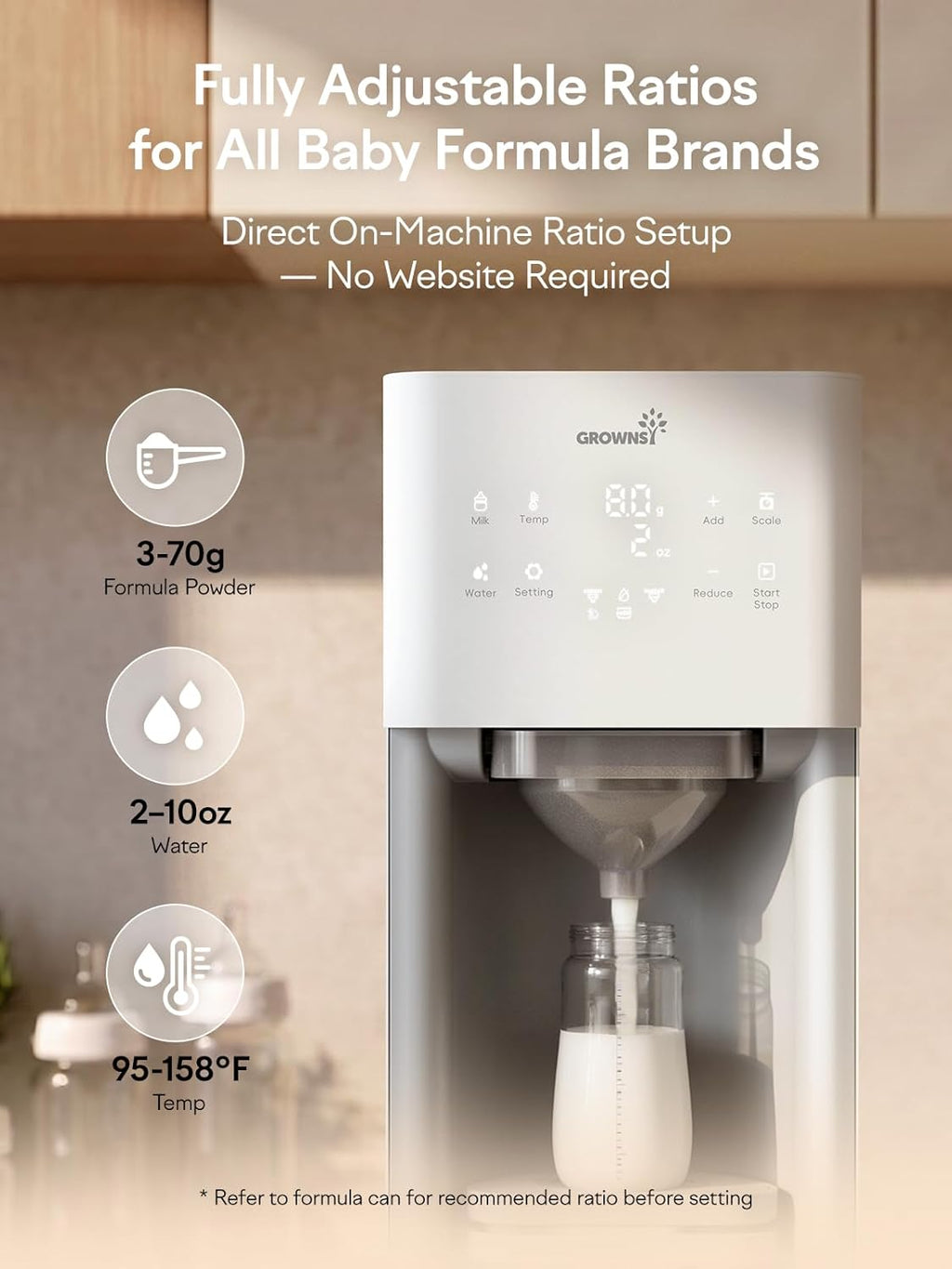 Baby Formula Maker, Ultra-Precise Automatic Formula Dispenser, Formula Mixer with One-Touch Instant Bottle Prep, 304 Stainless Steel Tank, Fits Most Baby Bottles, White