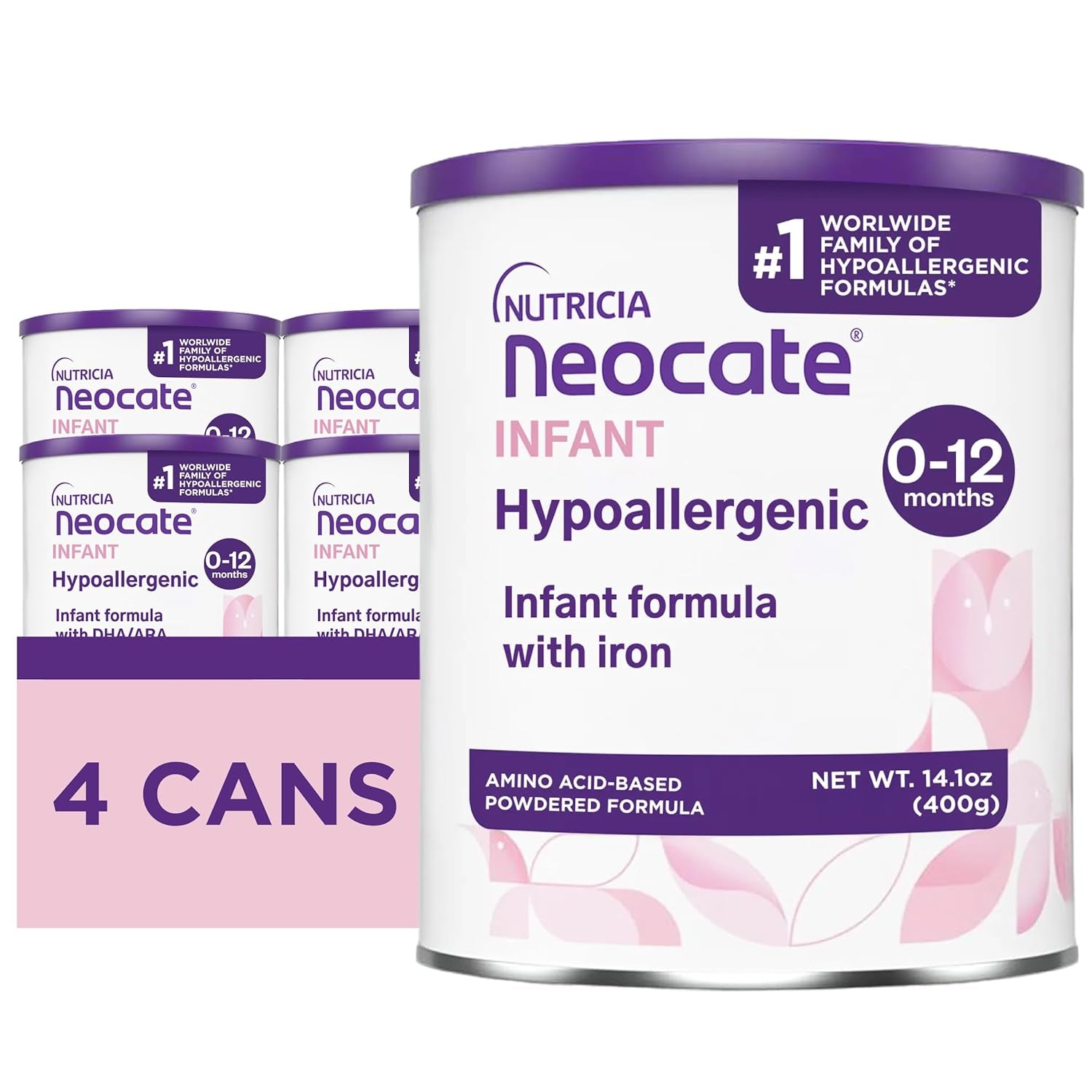 Nutricia  Infant - Food Allergy Relief Hypoallergenic Baby Formula with Amino Acids - Supports Normal Growth - Dairy-Free Infant Formula with DHA, ARA - 0-12 Months - 14.1 Oz (4-Pack)