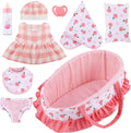 Baby Doll Bassinet Carrier, 12 Inch Baby Doll Accessories Set, Baby Doll Carrier Accessories for 12 Inch Baby Dolls, Including Magic Baby Bottle, Bib, Pacifier, Diaper