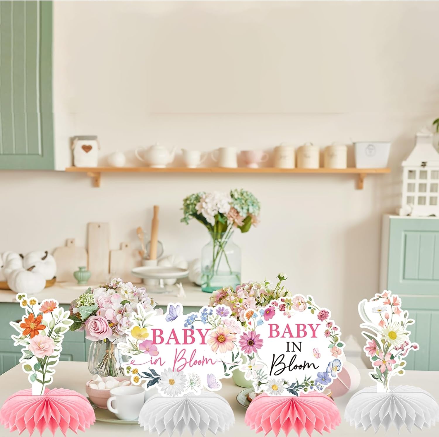 Baby in Bloom Baby Shower Decorations - 12PCS  Wildflower Party Decorations Flower Honeycomb Centerpieces Gender Reveal Decor Floral Baby Shower Decoration Supplies Flower Table Party Decor