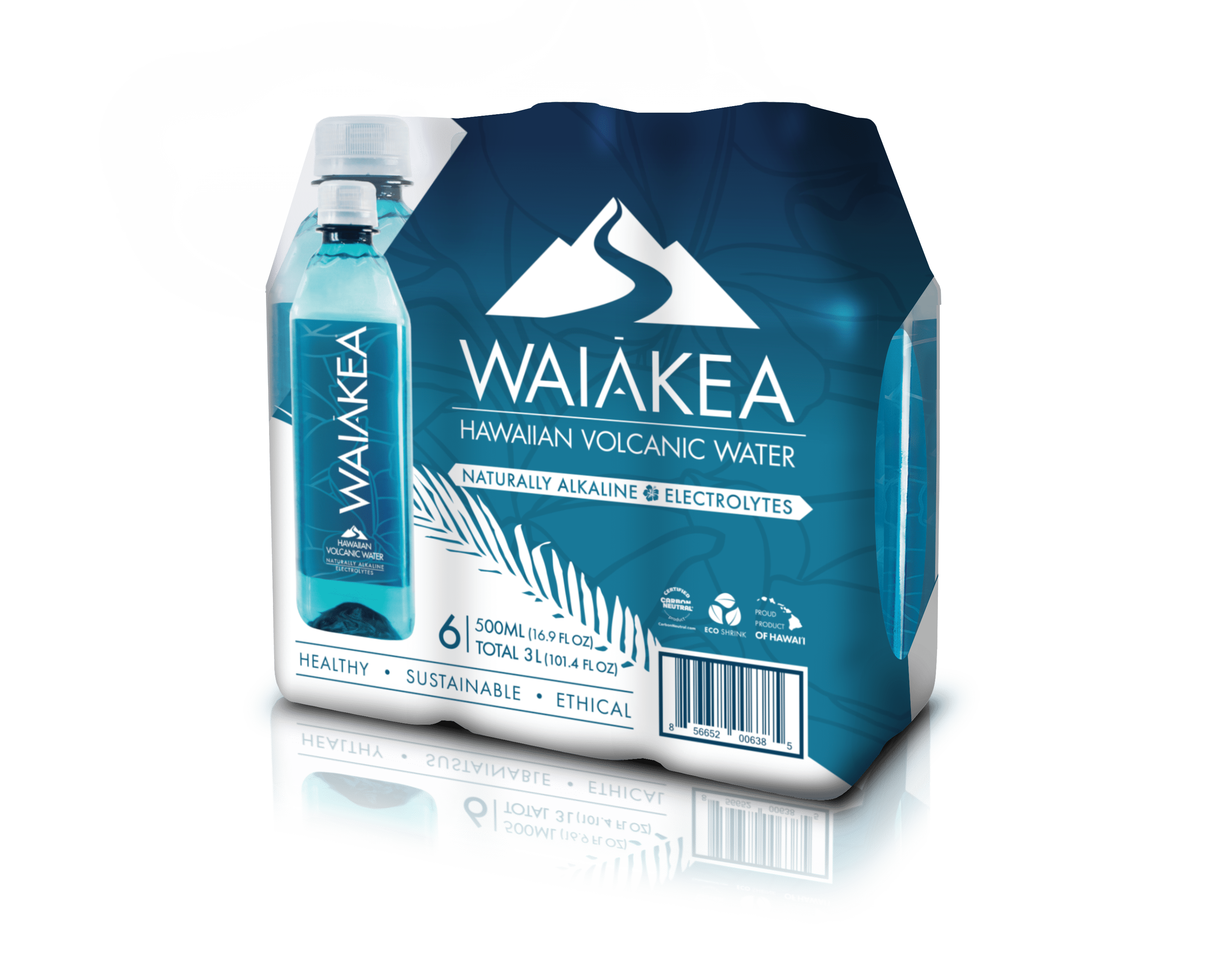 Bottled Water, Hawaiian Volcanic Alkaline Water, 500Ml (16.9 Oz) Bottles, 6 Pack