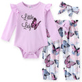 Baby Girl Clothes 3Pcs Ladybug Letter Print Romper and Bowknot Trousers with Headband Set