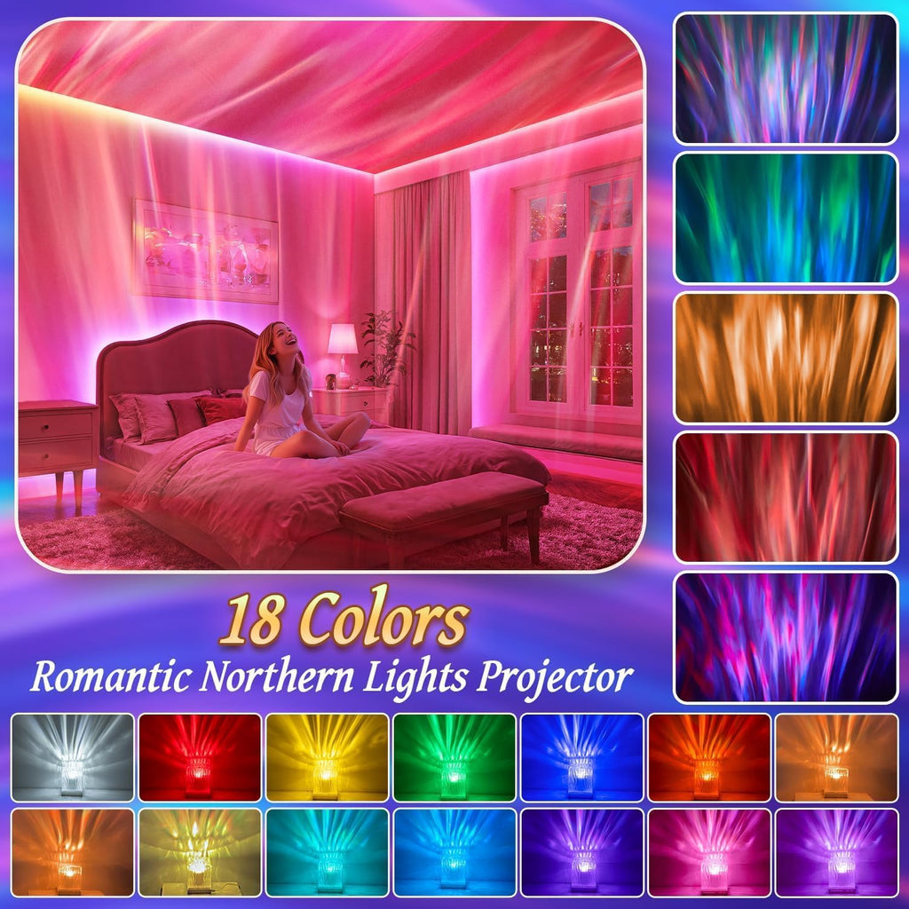 Crystal Lamp for Bedroom, 15 White Noise Machine Room Lights for Bedroom, Bluetooth Music Night Light Projector, RGB Aurora Ocean Light Projector, Remote Dimmable Crystal Table Lamp,Teen Girls Gifts
