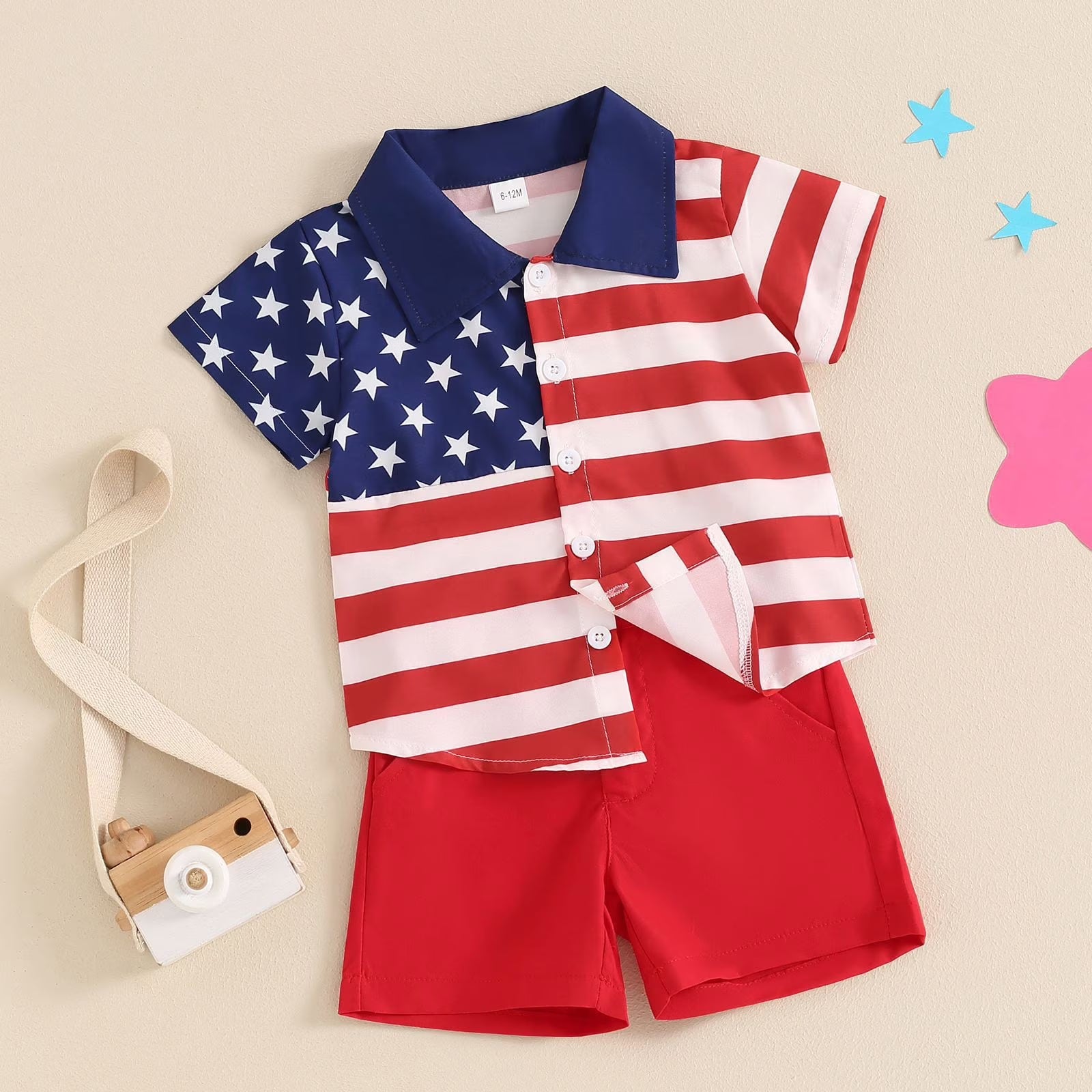 Newborn Baby Boy Clothes 4Th of July Baby Boy Outfit American Flag T-Shirt Top Striped Shorts Toddler Fourth of July Clothes 2 Piece Set Red,18-24 Months