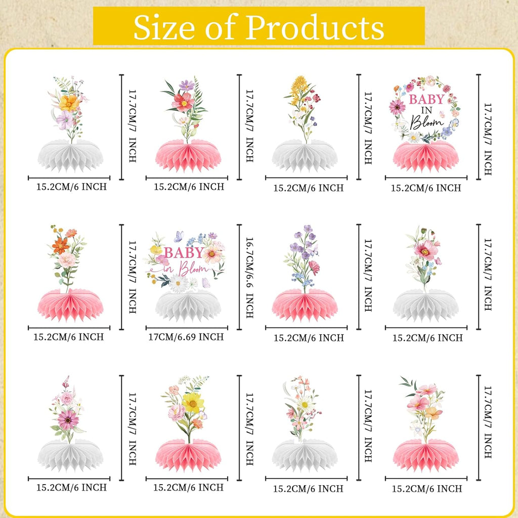 Baby in Bloom Baby Shower Decorations - 12PCS  Wildflower Party Decorations Flower Honeycomb Centerpieces Gender Reveal Decor Floral Baby Shower Decoration Supplies Flower Table Party Decor