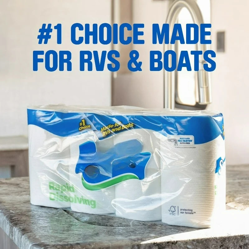 Rapid-Dissolving Toilet Paper for Rvs & Boats, 8 Double Rolls