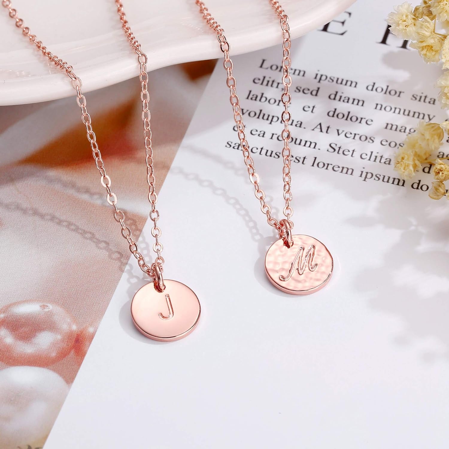 Disc Initial Necklaces for Girls Women - 14K Gold Plated/14K Rose Gold Plated/S925 Sterling Silver Disc Initial Necklaces for Girls Jewelry Birthday Gifts for Kids Girl Teens Women