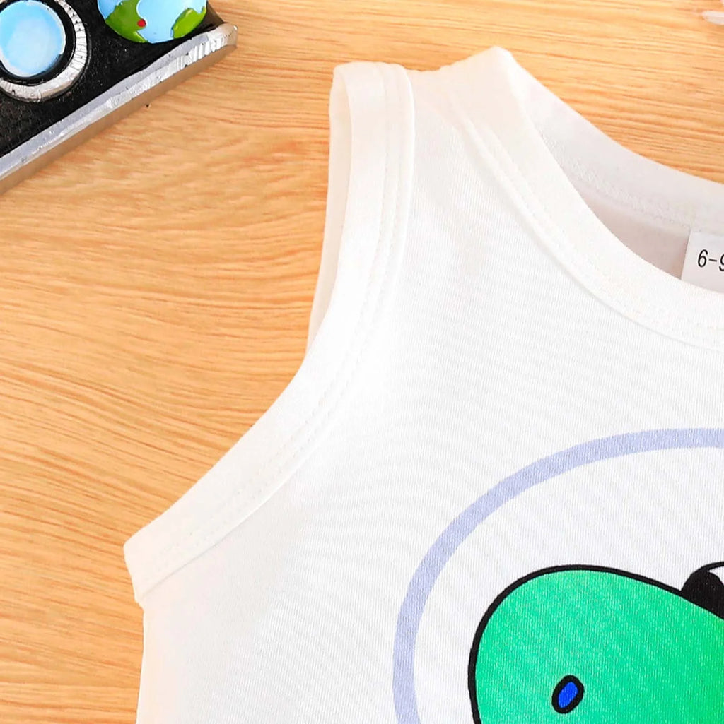Toddler Boy Summer Shorts Set 2 Piece Short Sleeve Casual Cartoon Prints Tops Holiday Vest T Shirt Short Pants Suit Clothes Set Outfits,Size 9-12 Months