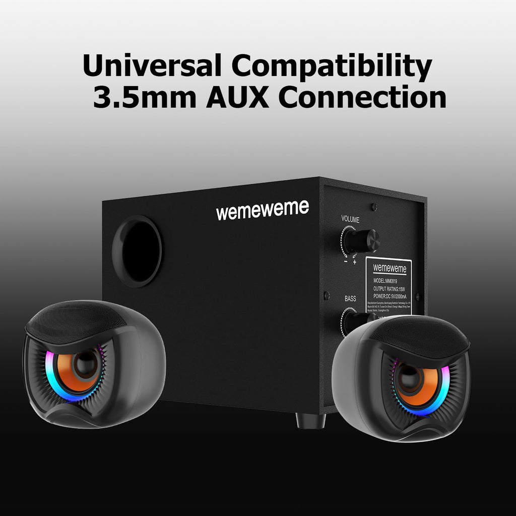 Computer Speakers, PC Speakers with Subwoofer, 2.1 Gaming Speakers for Desktop PC, USB Powered Wired 3.5Mm Aux for Monitor, Laptop, Desk