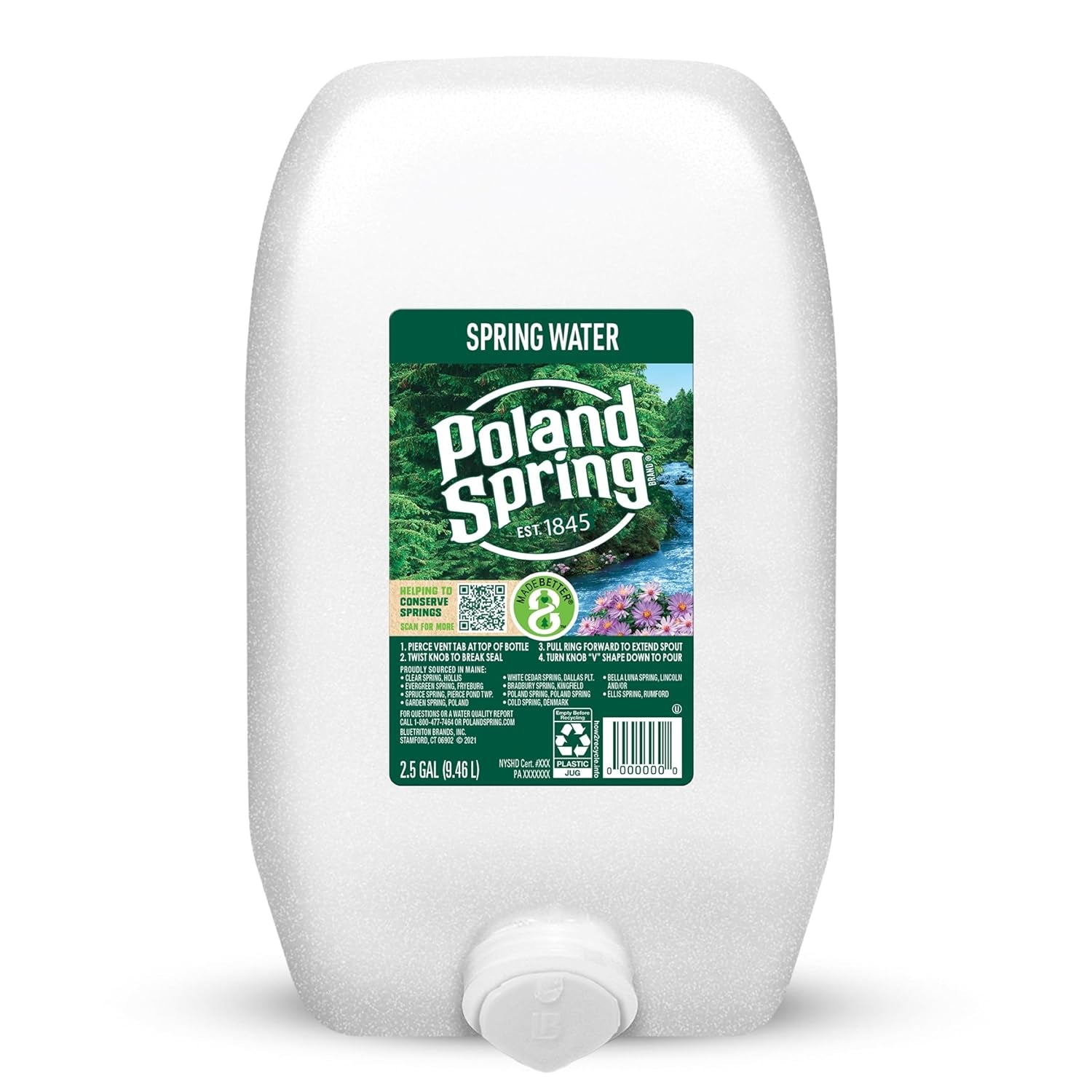 Maine Spring Water Bottles, 2.5 Gallon Jug – Still Bottled Water with Naturally Occurring Minerals for Taste