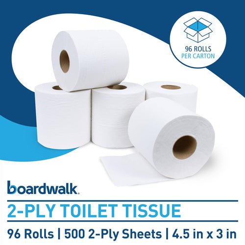 2-Ply Bulk Toilet Paper Rolls for Professional and Commercial Use | 125 Feet Septic Safe Single Roll Toilet Paper Rolls | 500 White 4.5" X 3" Sheets per Roll | 96 Count per Box