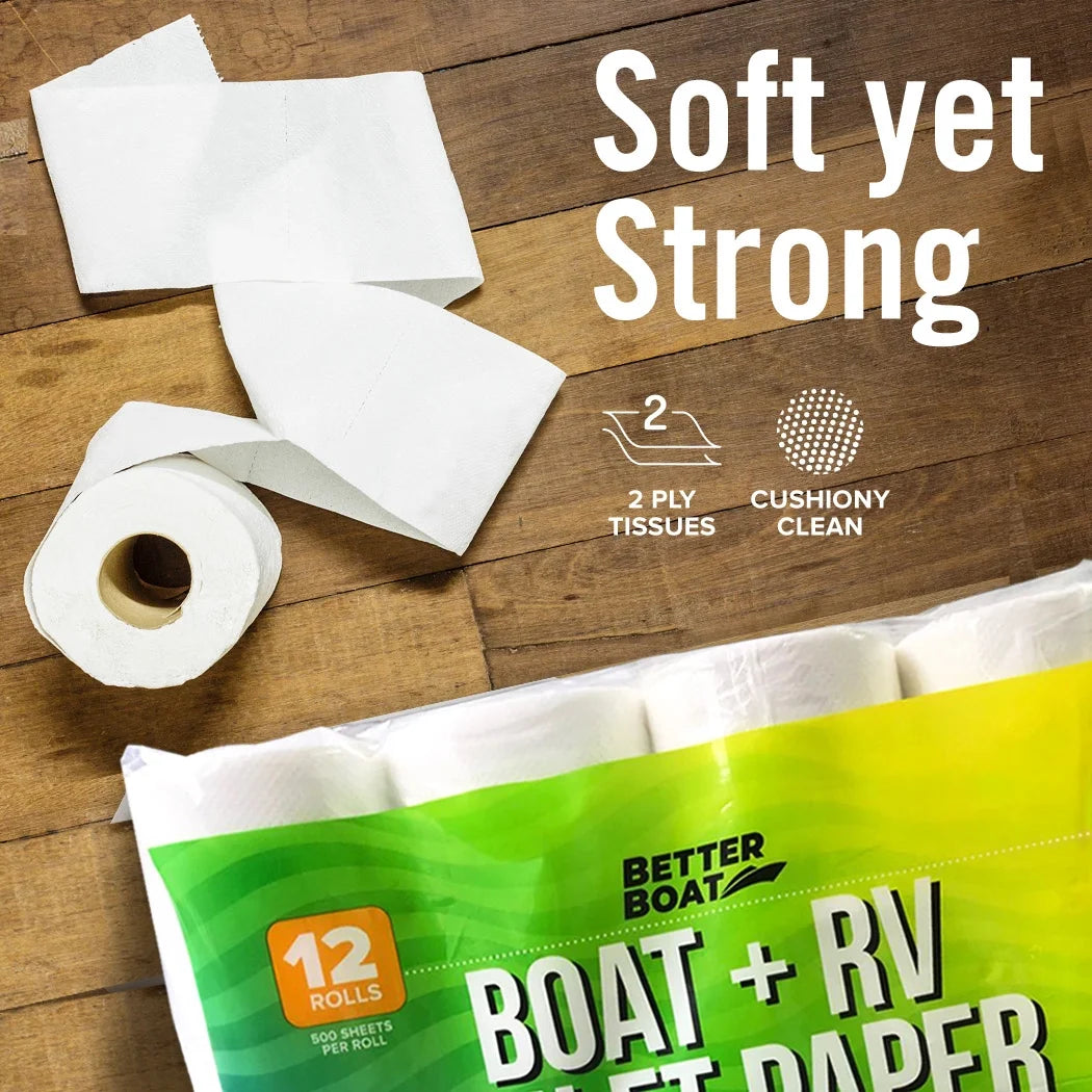 Boat and RV 2 Ply Toilet Paper, Unscented, 12 Rolls per Case