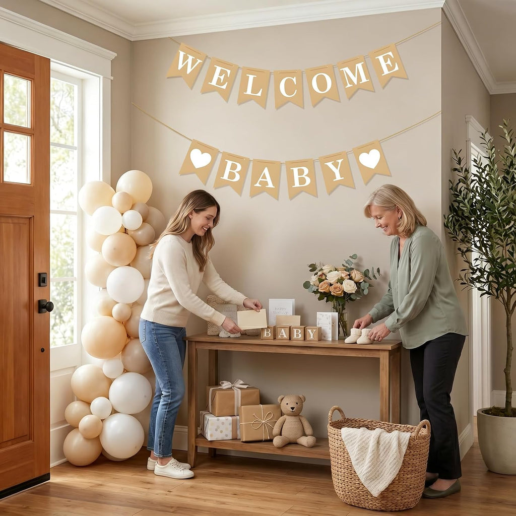 Welcome Baby Banner – Rustic Baby Shower Decorations, Gender Neutral Baby Shower Decor, Pre-Strung Shower Sign, Baby Boy Banner for Party Wall Backdrop