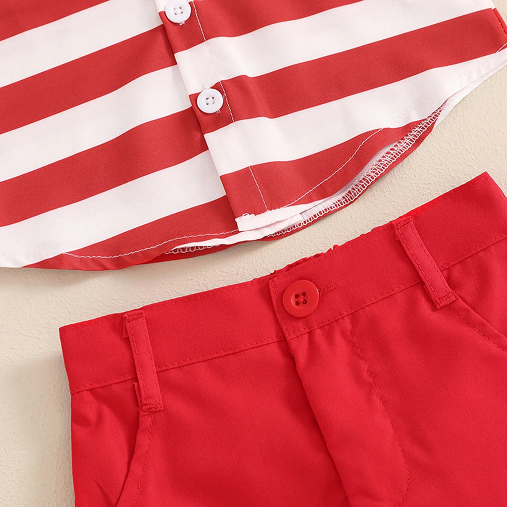 Newborn Baby Boy Clothes 4Th of July Baby Boy Outfit American Flag T-Shirt Top Striped Shorts Toddler Fourth of July Clothes 2 Piece Set Red,18-24 Months