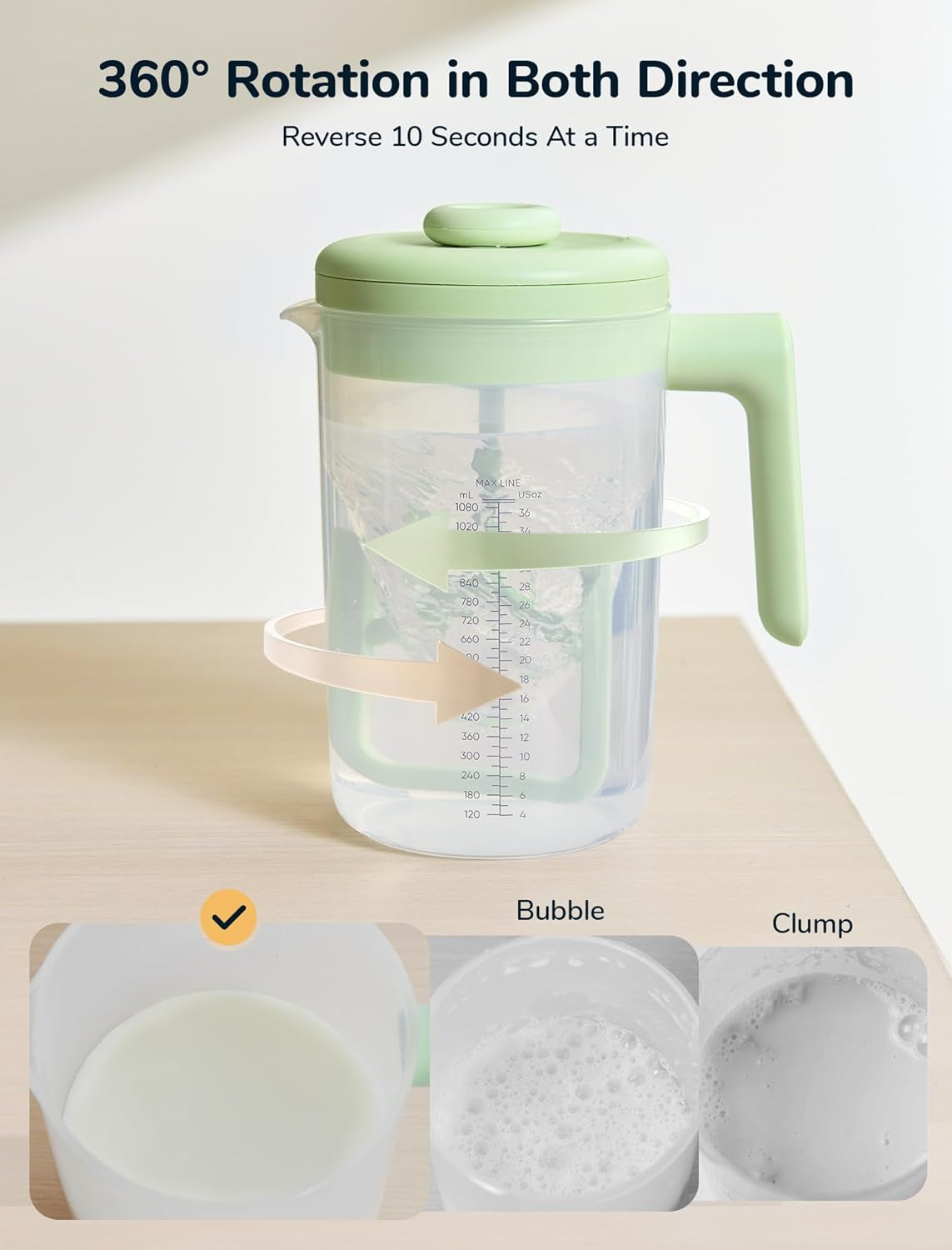 Electric Formula Pitcher, 36 Oz Baby Formula Mixing Pitcher, Automatic Baby Formula Mixer, Bidirectional Stirring Breastmilk Pitcher, Locking Lid Smooth Formula Maker Milk Storage for Fridge（Green)