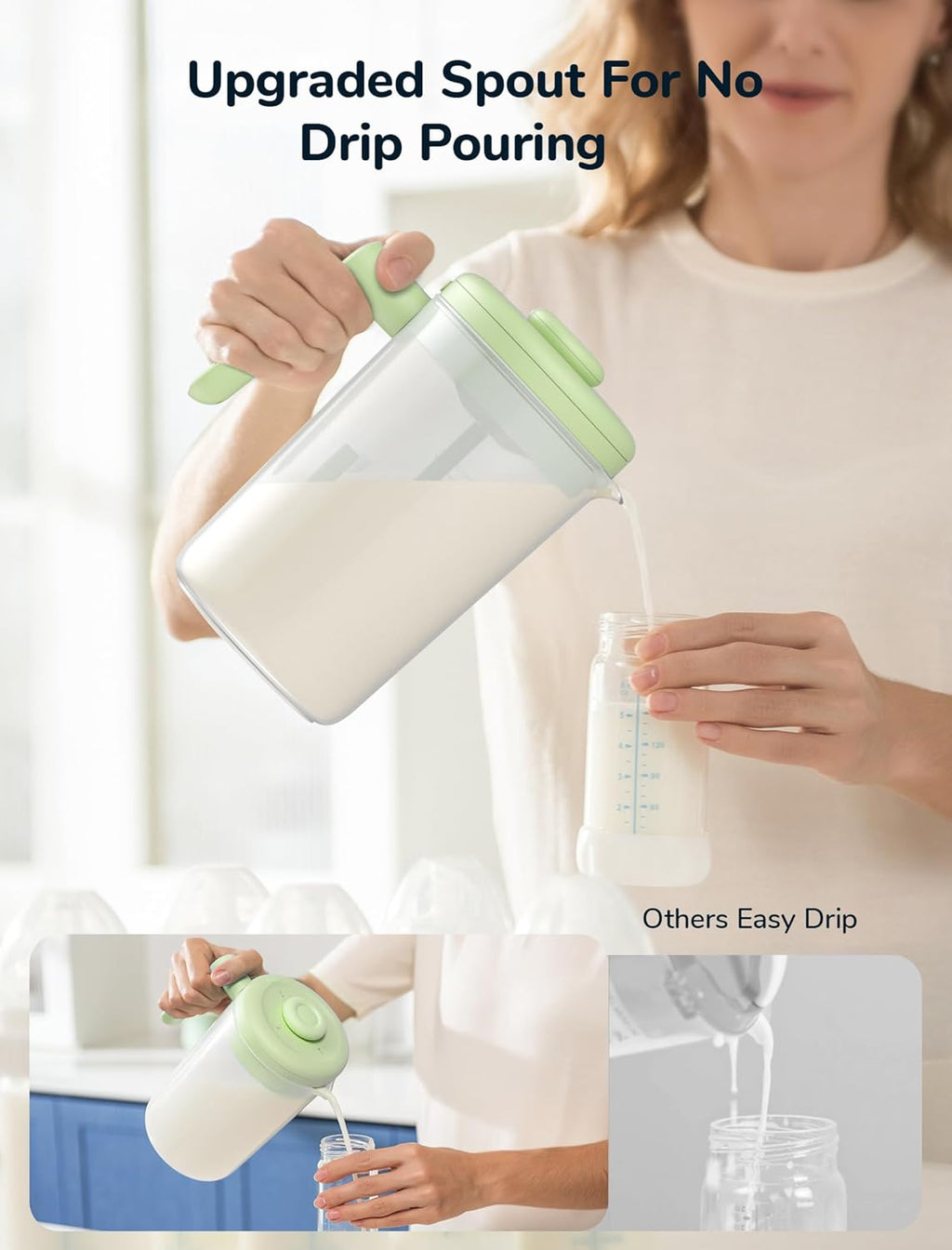 Electric Formula Pitcher, 36 Oz Baby Formula Mixing Pitcher, Automatic Baby Formula Mixer, Bidirectional Stirring Breastmilk Pitcher, Locking Lid Smooth Formula Maker Milk Storage for Fridge（Green)