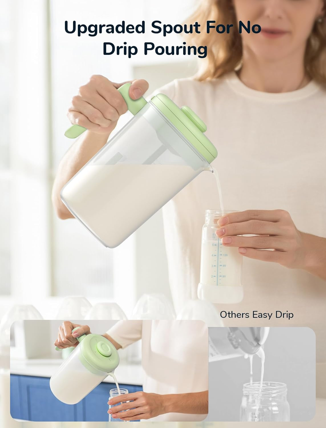 Electric Formula Pitcher, 36 Oz Baby Formula Mixing Pitcher, Automatic Baby Formula Mixer, Bidirectional Stirring Breastmilk Pitcher, Locking Lid Smooth Formula Maker Milk Storage for Fridge（Green)