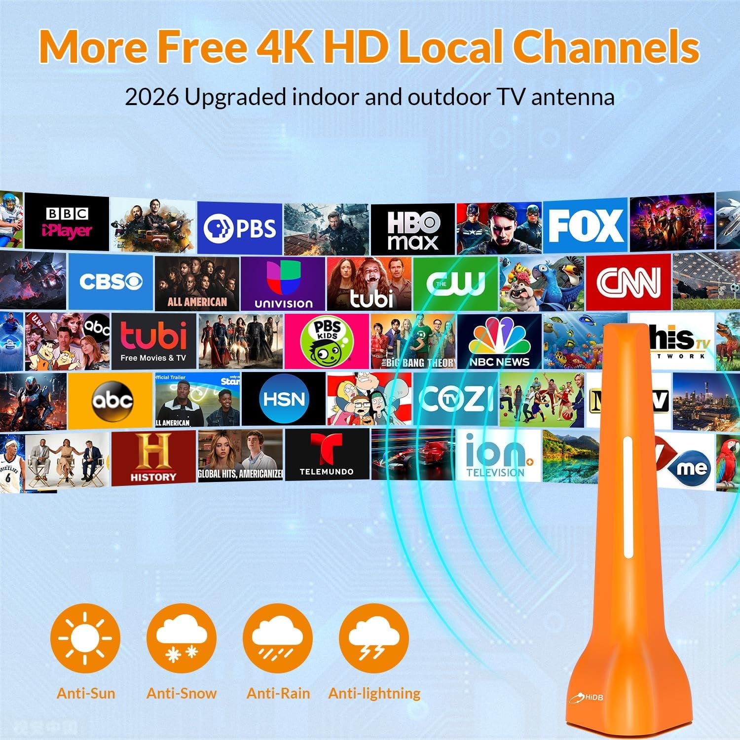 TV Antenna for Local Channels,  Indoor TV Antenna for Smart TV, Long Range Digital HD TV Antenna with Amplifier, 360° Reception, Supports 4K 1080P, Digital Tv Antenna for Smart Tv