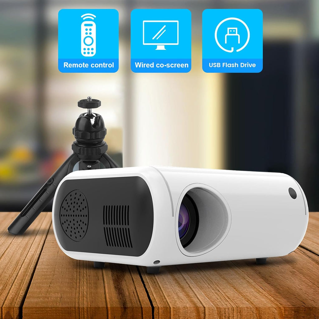 Mini Projector with Bult-In Speaker, 150ANSI Support 1080P, Auto Keystone Correction, 26"-120" Projection Screen, Portable Video Projector, Compatible with Laptop, HDMI, USB, AV