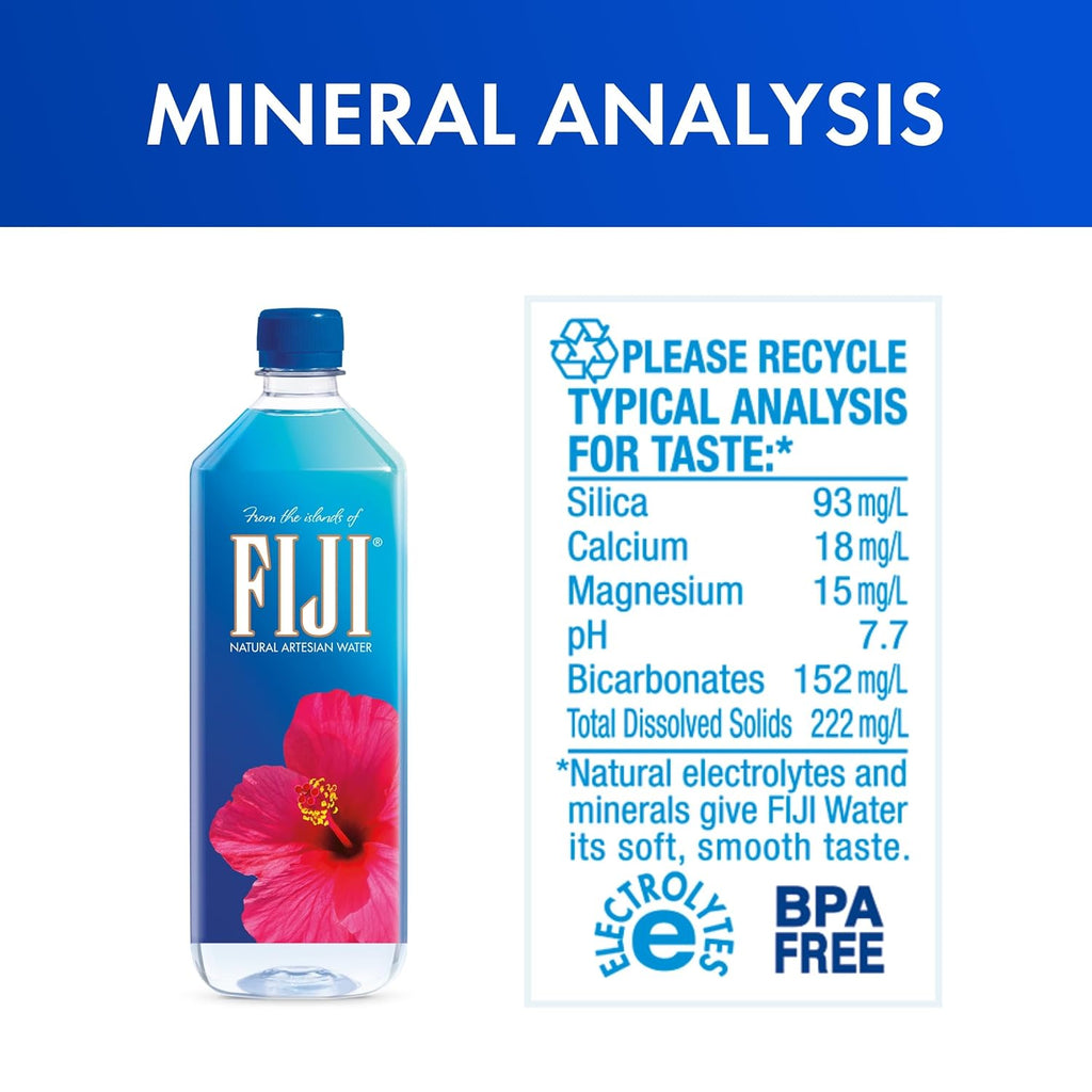 FIJI Natural Artesian Bottled Water 1 Liter / 33.8 Fl Ounce (Pack of 6)
