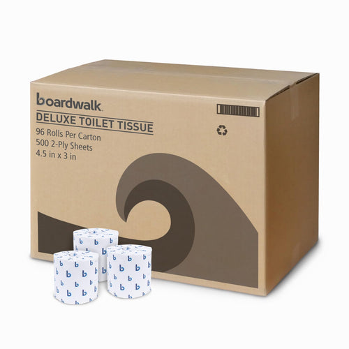 2-Ply Bulk Toilet Paper Rolls for Professional and Commercial Use | 125 Feet Septic Safe Single Roll Toilet Paper Rolls | 500 White 4.5" X 3" Sheets per Roll | 96 Count per Box
