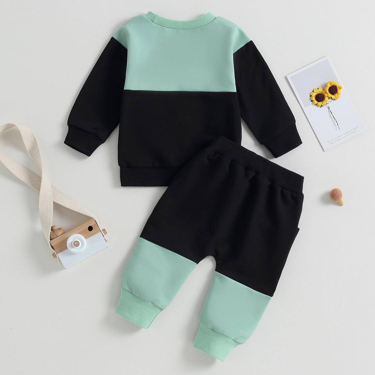 Toddler Baby Boy Fall Winter Clothes Color Block Long Sleeve Sweatshirt Pullover Tops + Joggers Pants Outfit Set