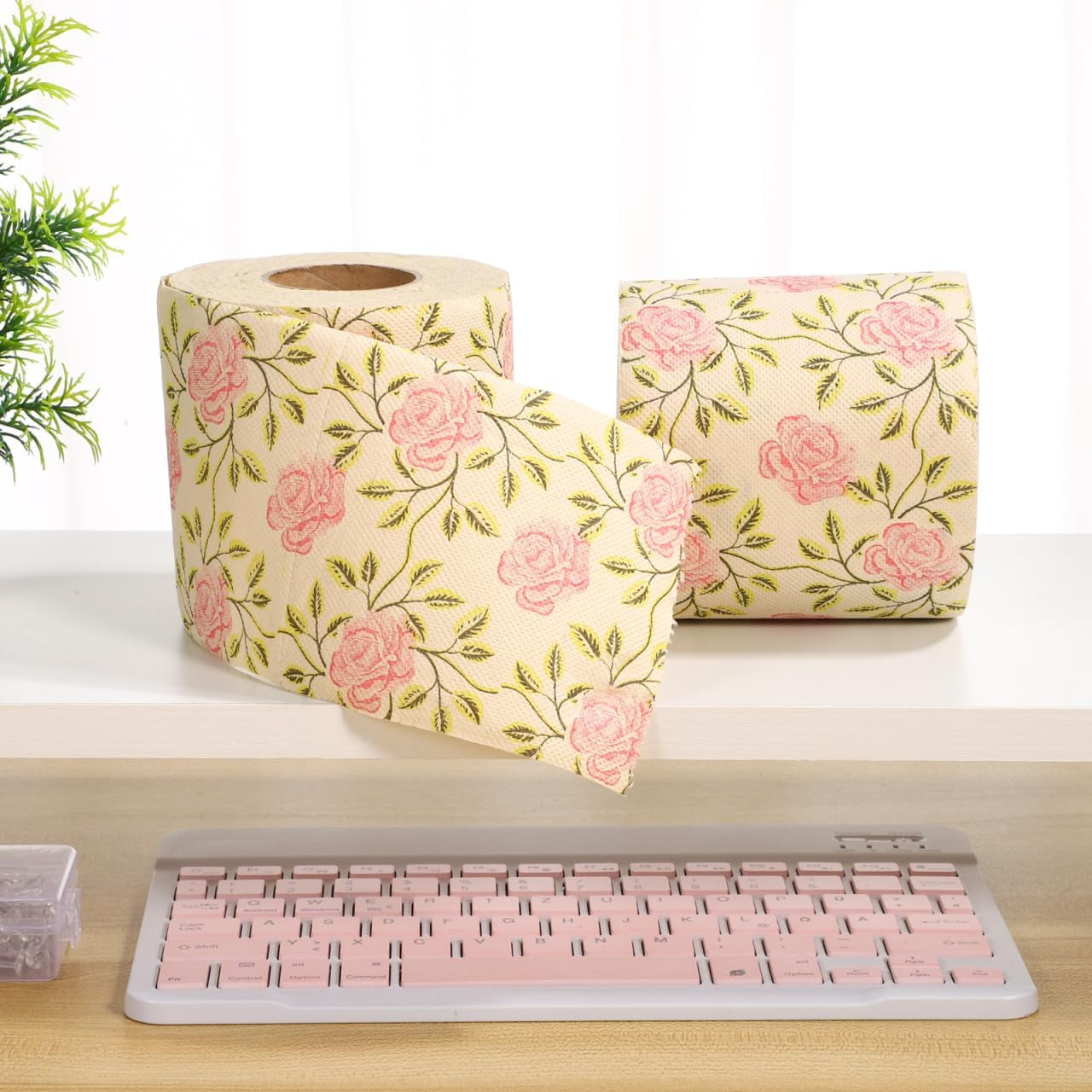 2 Rolls Floral Toilet Paper - Rose Flower Print Toilet Tissues Decorative Bathroom Tissue Hand Towel Napkins for Wedding Birthday Christmas Tea Party Favors Dinner Bridal Shower Baby Shower