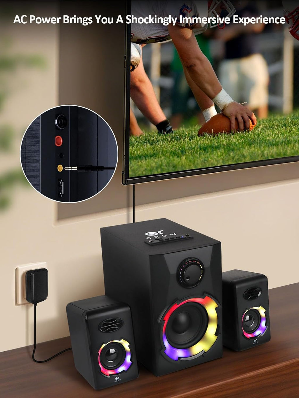 OROW Computer Speakers,40W PC Speakers with Subwoofer,Gaming Speakers with Bass,Ac Powered,Support Bluetooth&Sd&Usb Play, 2.1 Multimedia Speakers System with RGB Light (Black)