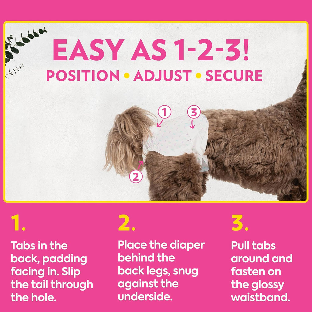 Petcare Disposable Dog Diapers Female, Potty Training, Dog Diapers, Female Doggie in Heat, Puppy Training, Incontinence, Puppy Essentials, Adjustable Fasteners, 18”- 25” Waist (M/L, 96Ct)